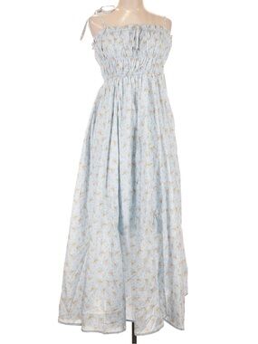 In Bloom Pale Blue Floral Smocked Maxi Dress